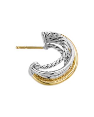 Crossover Shrimp Earrings in Sterling Silver with 18K Yellow Gold, 19.5mm