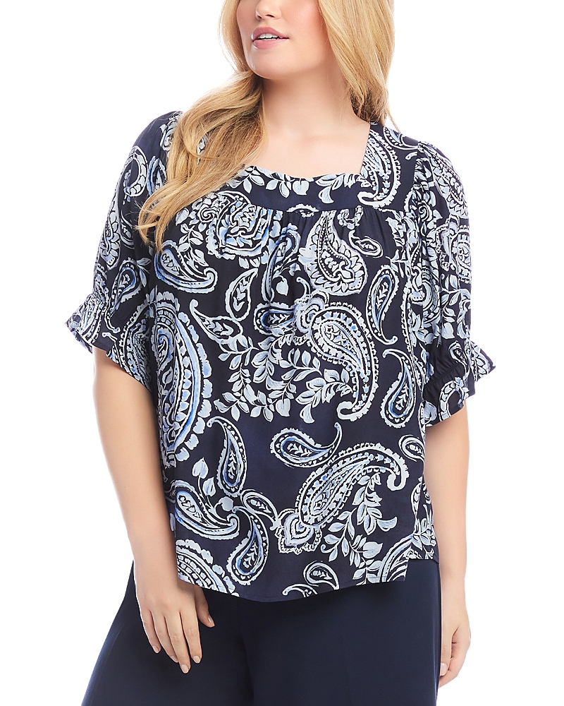 Karen Kane Ruffle Sleeve Square Neck Top In Paisley