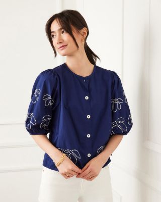 Embroidered Puff Sleeve Shirt