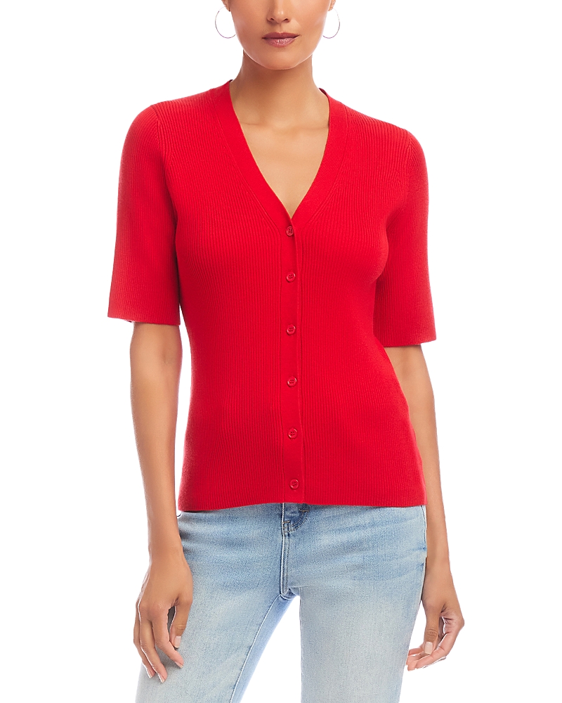 Shop Karen Kane Short Sleeve Ribbed Cardigan In Red