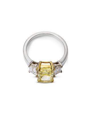 Certified Lab Grown White & Yellow Radiant Cut Diamond Engagement Ring in 18K White & Yellow Gold, 4.1 tcw