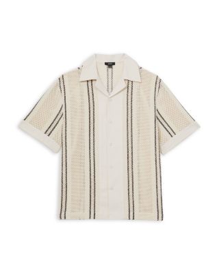 Striped Crochet Short Sleeve Camp Shirt