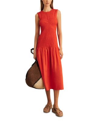REISS - Petites Annabel Smocked Midi Dress