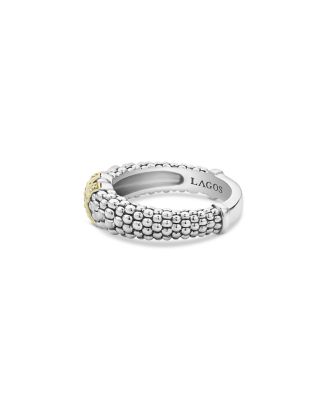 LAGOS 18K Green Gold &amp; Sterling Silver Embrace Collection Diamond Caviar Ring