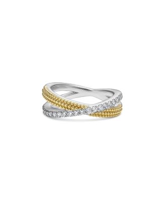 18K Yellow Gold & Sterling Silver Caviar Lux Diamond X Ring 
