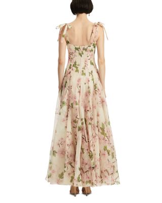 Pleated Cherry Blossom Organza Gown 