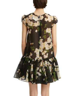 Short Sleeve Drop Waist Cherry Blossom Cloque Dress