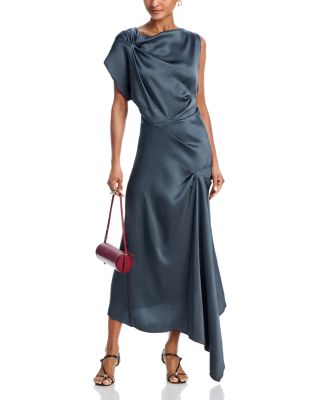 Asymmetric Draped Midi Dress