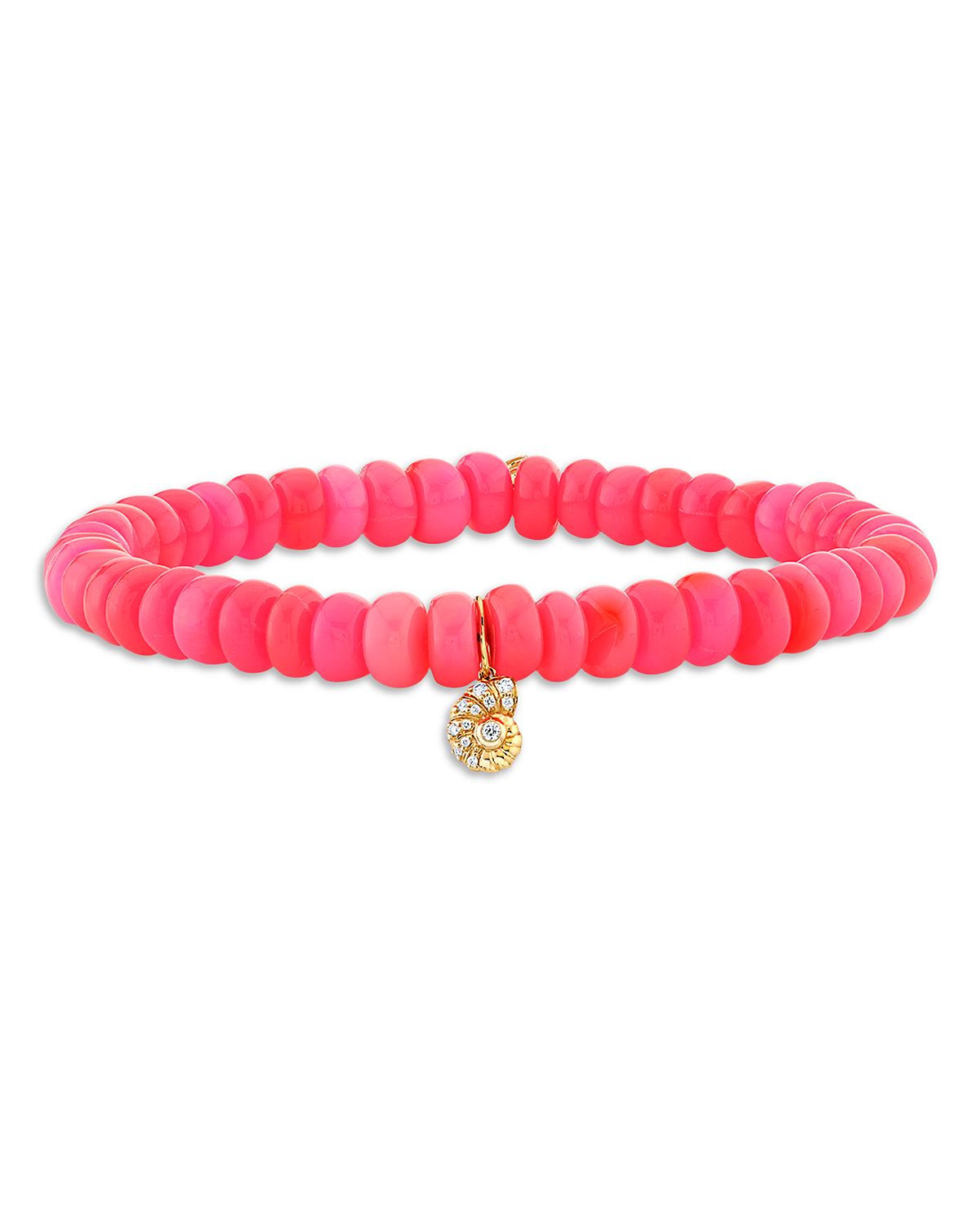 Sydney Evan 14K Yellow Gold Diamond Nautilus Charm Hot Pink Ethiopian Opal Bead Bracelet