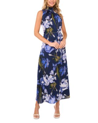 Printed Bow Tie Sleeveless Maxi Dress