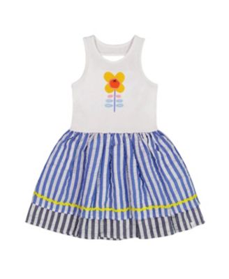 Deux par Deux - Girls' Bi-Material Cotton and Seersucker Dress - Big Kid