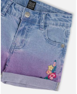 Girls' Cuffed Denim Shorts with Embroidery Floral Jeans - Big Kid
