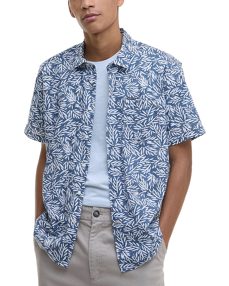Barbour Jackstone Leaf Print Short Sleeve Cotton Button-up Shirt