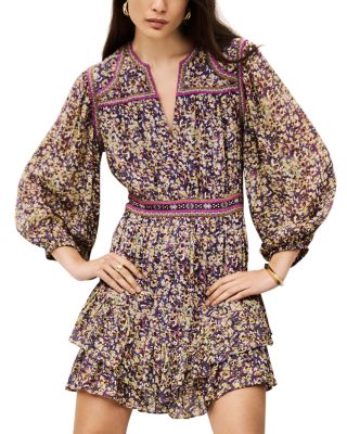 Loly Floral Balloon Sleeve Layered Mini Dress