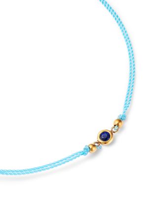 14K Yellow Gold Floating Blue Sapphire Solitaire Cord Slider Bracelet