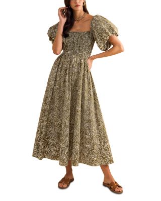 Puffed Sleeve Midi Dress