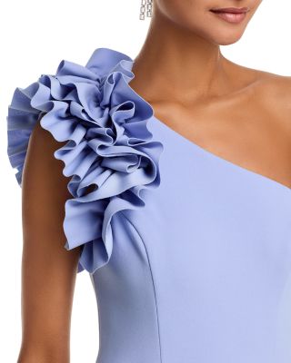 One Shoulder Ruffle Crepe Gown - Exclusive