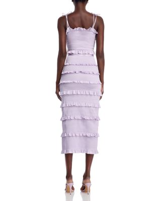 Lily Smocked Floral Print Ruffle Trim Midi Dress