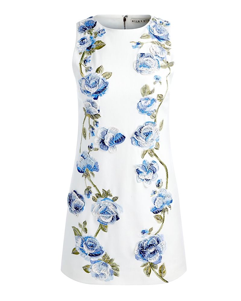 Alice And Olivia Clyde Embellished Shift Dress In Off White/multi