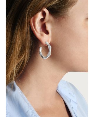 Pav&eacute; Bamboo Medium Hoop Earrings in 18K Gold Plated