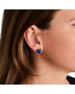 Heart Lapis & 18K Yellow Gold Plated Stud Earrings, 0.5"L