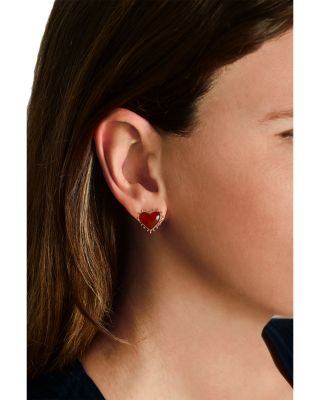 Heart Stone & 18K Yellow Gold Plated Stud Earrings, 0.5"L