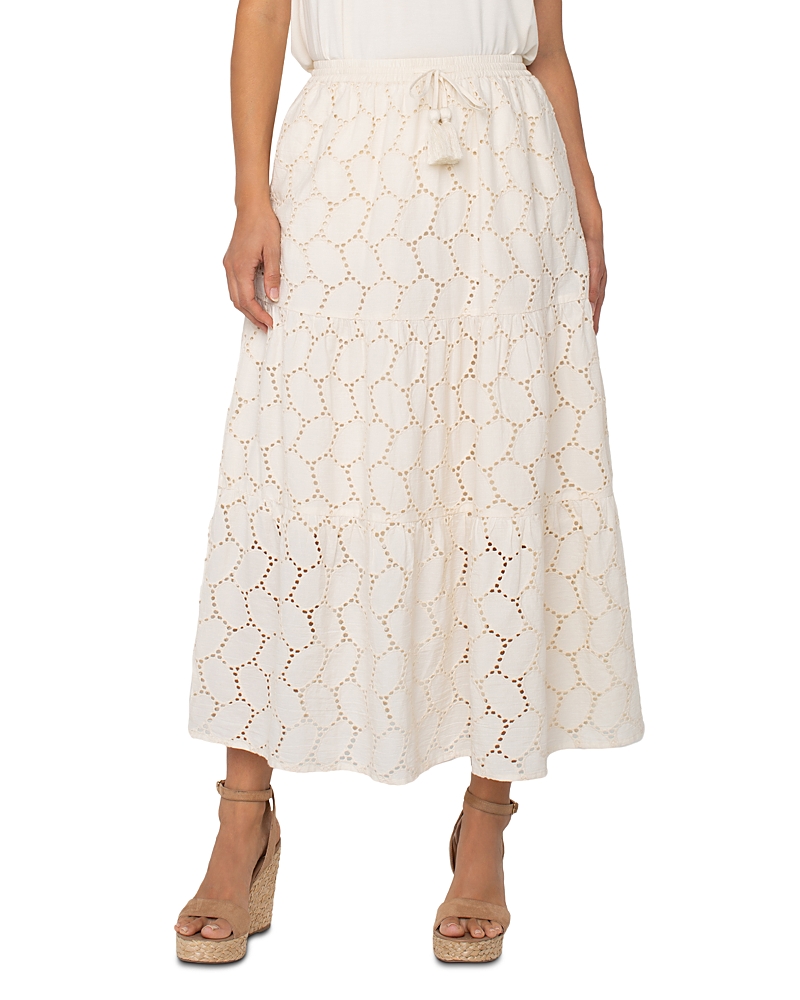 Liverpool Los Angeles Tiered Cotton Eyelet Maxi Skirt