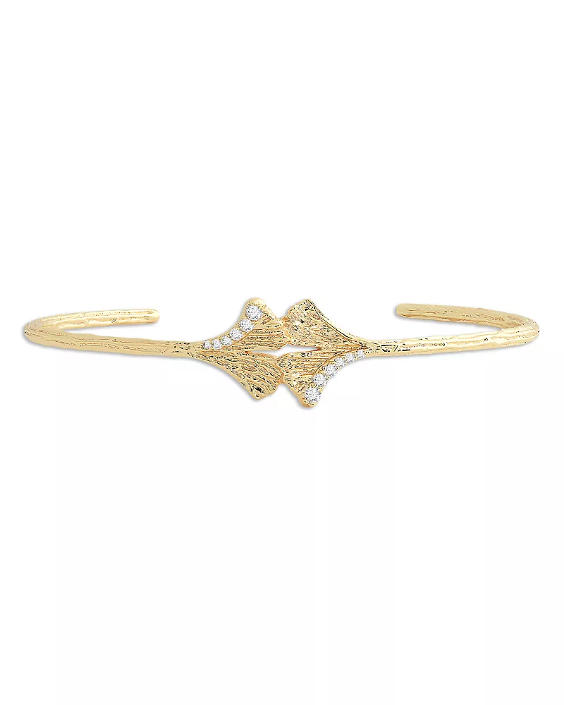 Anabel Aram Pave Ginkgo Leaves Cuff Bracelet