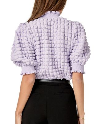 Women's Textured Mock Neck Short Sleeve Blouse