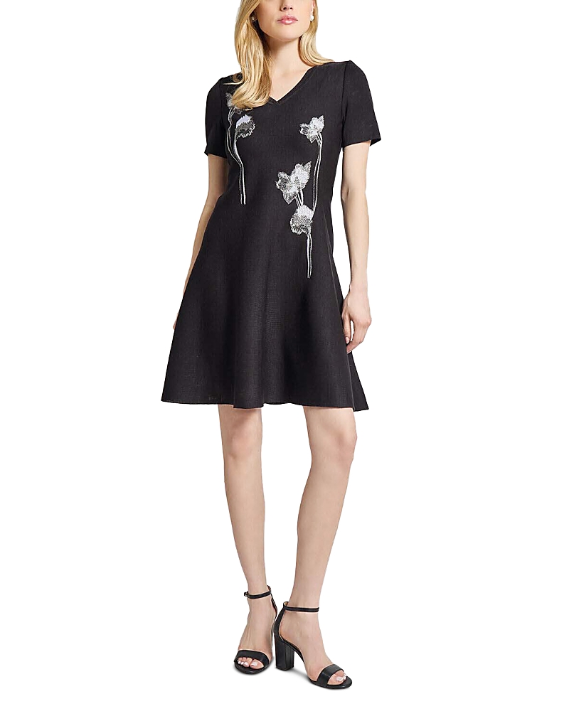 Misook Fit And Flare Embroidered Dress