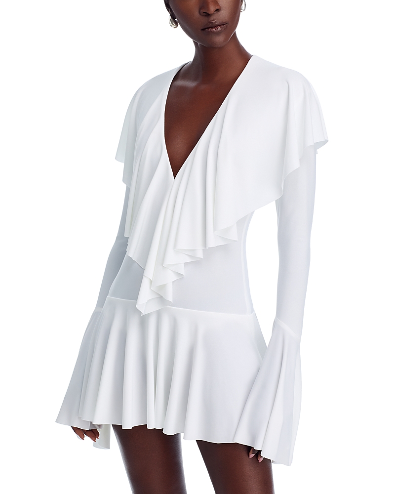 Norma Kamali Long-sleeve Deep V-neck Mini Dress