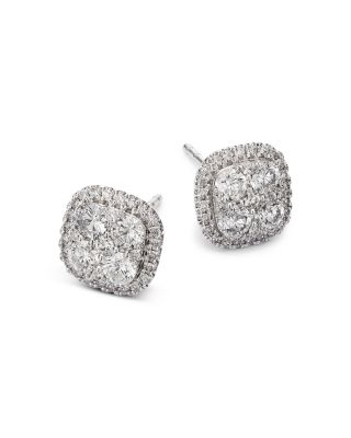 Diamond Halo Cluster Stud Earrings in 14K White Gold, 1.50 tcw