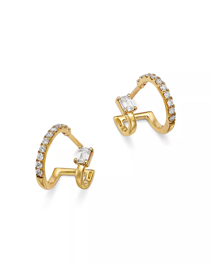 Bloomingdale's Fine Collection Diamond Two Piercing Look Huggie Earrings in 14K Yellow Gold, 0.37 tcw