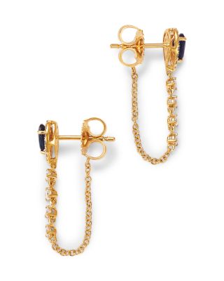 Sapphire & Diamond Chain Hoop Earrings in 14K Yellow Gold
