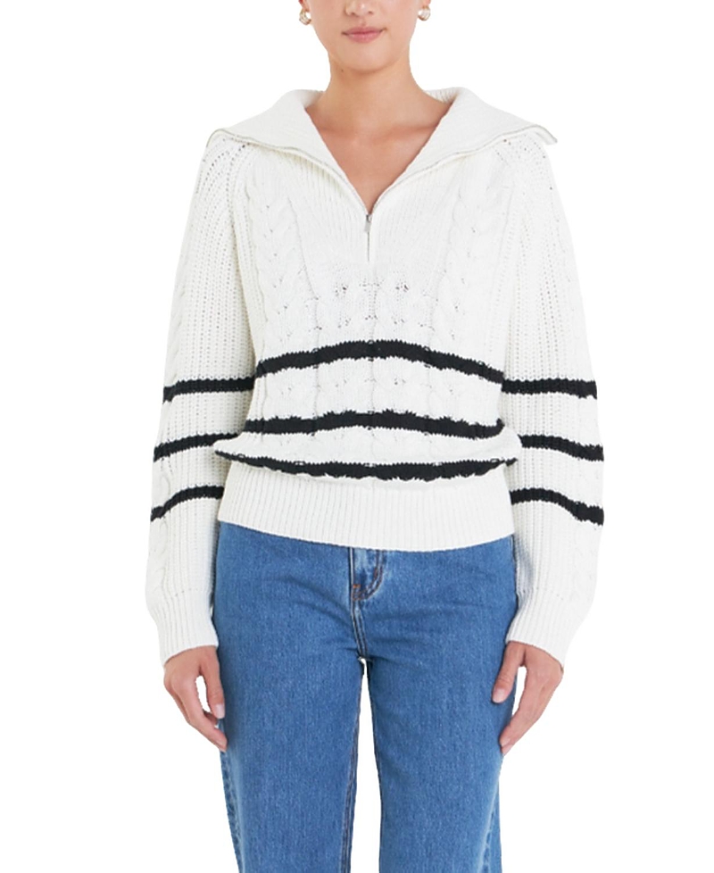 English Factory Women's Stripe Zip up Sweater