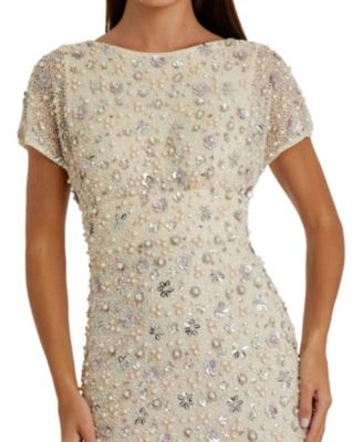 Floral Embellished Mesh Fitted Blouson Gown