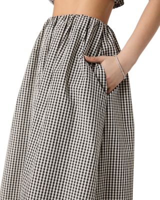 Gingham Ruched Waist Midi Skirt