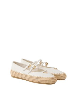 Women's Nappa Leather and Raffia Ballerinas