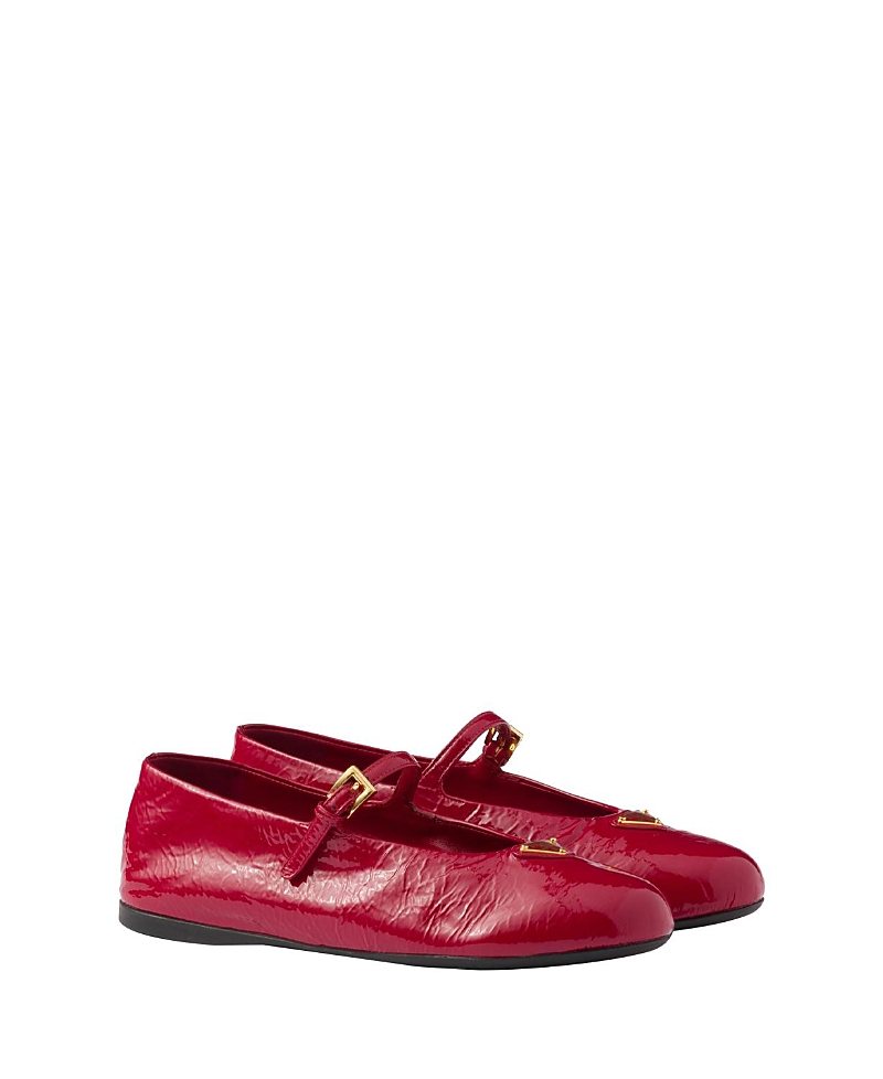 Prada Naplak Patent Leather Ballerinas In Red