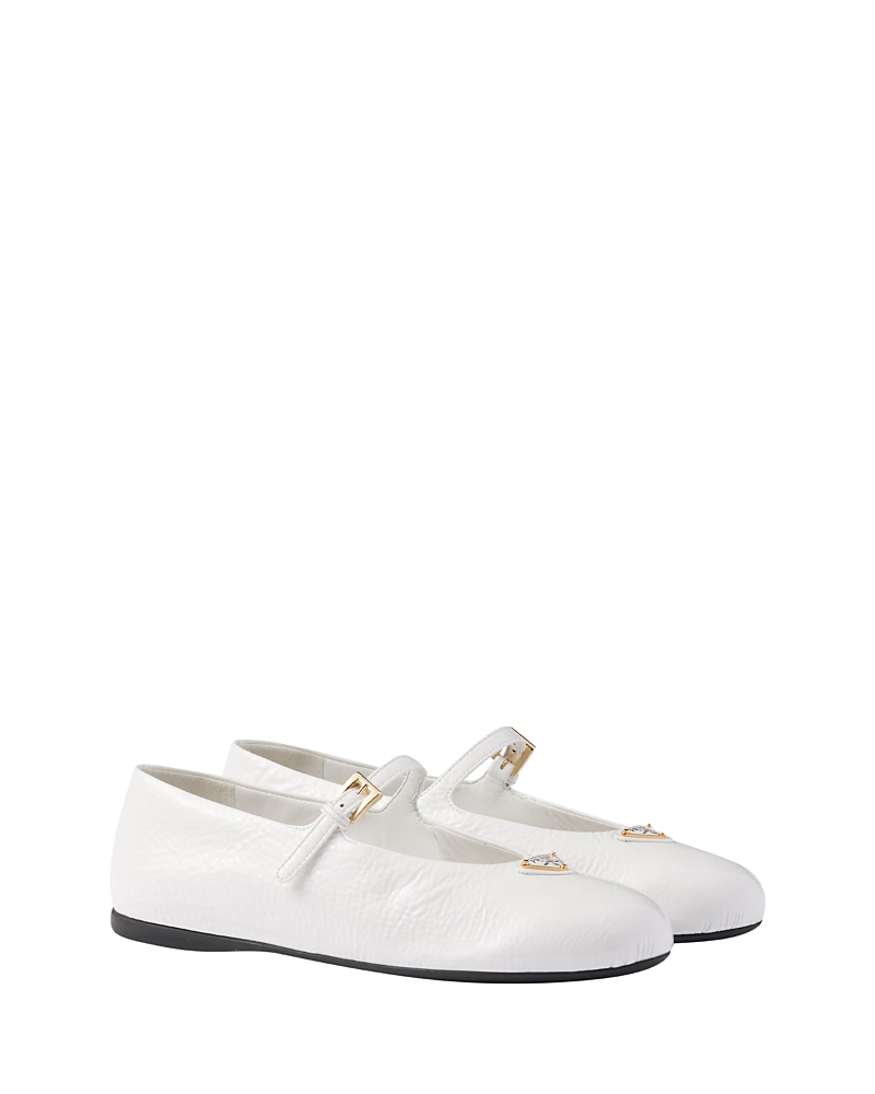 Prada Round Toe Flat Sole Ballerina Shoes In White