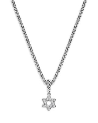 Micro Pav&eacute; Star of David Amulet in Sterling Silver with Diamonds, 7.4mm