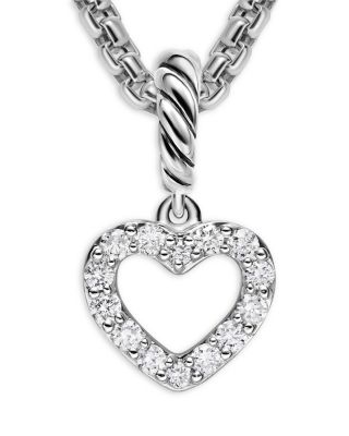 Micro Pav&eacute; Open Heart Amulet in Sterling Silver with Diamonds, 6.8mm