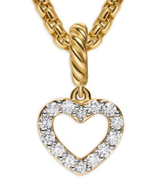 Micro Pav&eacute; Open Heart Amulet in 18K Yellow Gold with Diamonds, 6.8mm