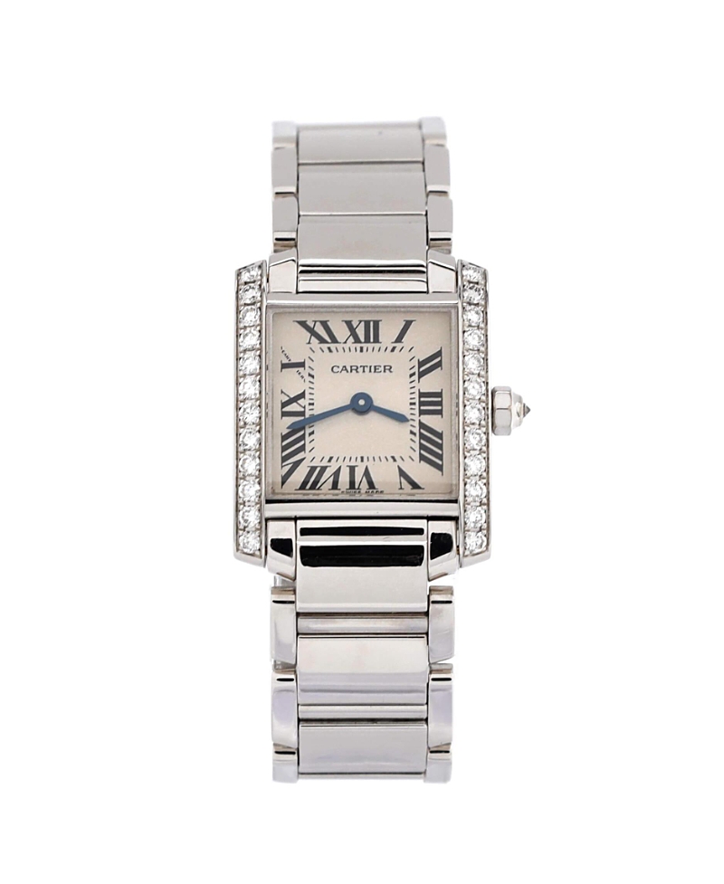 Pre-owned Pre-owned Cartier Cartier Tank Francaise Quartz Watch In White Gold With Diamond Bezel 20mm