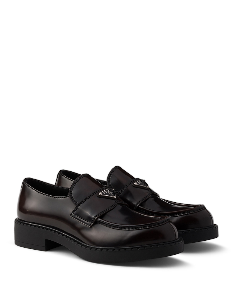 Prada Men's Chocolate Brushed Leather Loafers