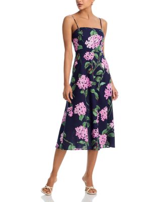 Linen Floral Square Neck Midi Dress - Exclusive