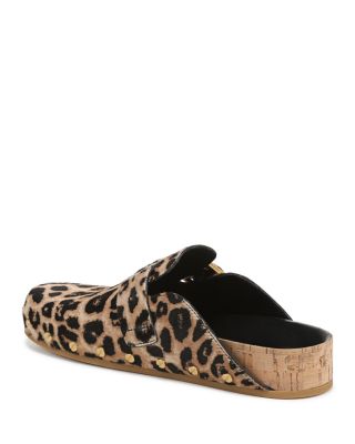 Women's Fern Leopard Print Calf Hair Studded Clogs