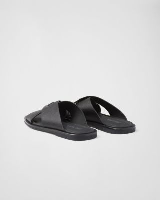 Men's Saffiano Leather Crisscross Slides