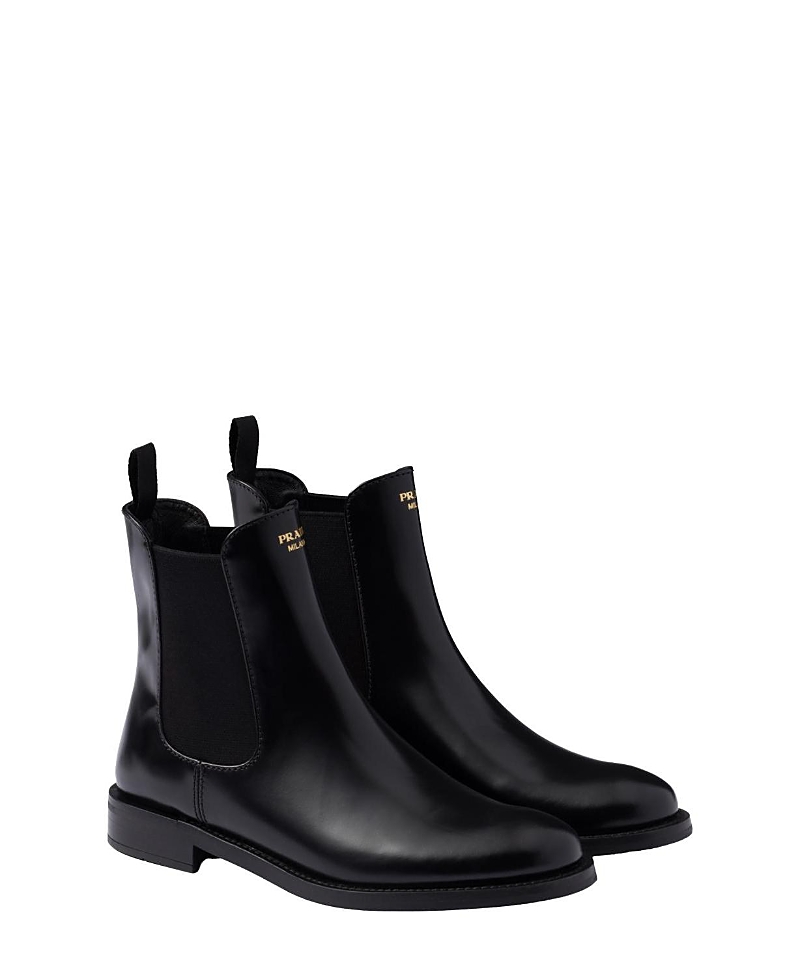 Prada Brushed Leather Ankle Boots In Black