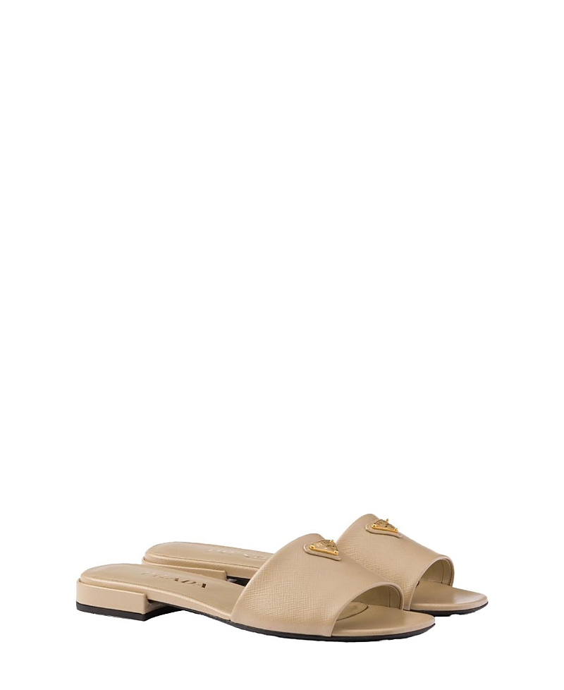 Prada Pantoletten Aus Saffiano-lackleder In Neutral